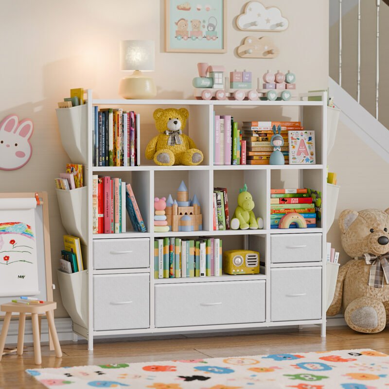 8-1 Children Open Cubby Bookcase with Side Book Pockets